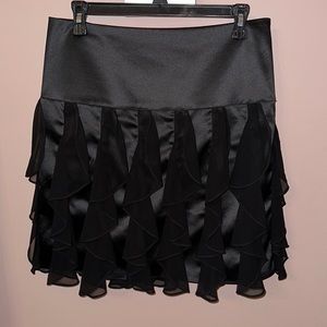 The Limited Black Satin Sheer Ruffle Mini Skirt